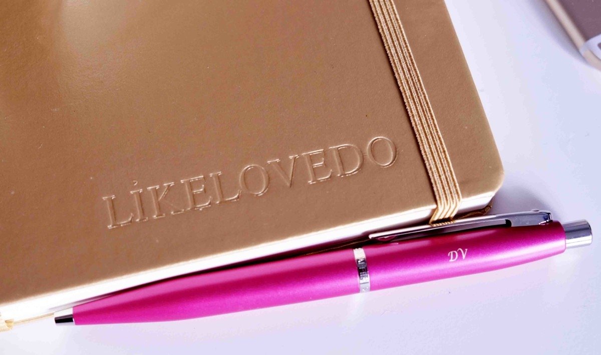 embossed gold leather journal personalised desk space pen heaven