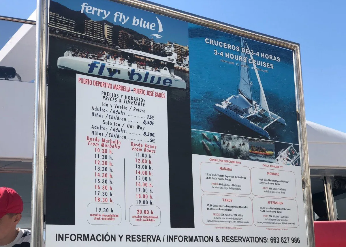  Puerto Banus to Marbella Boat Trip Fly Blue ferry timetable and prices