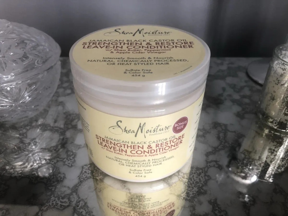 Shea Moisture strength and restore leave in conditioner.