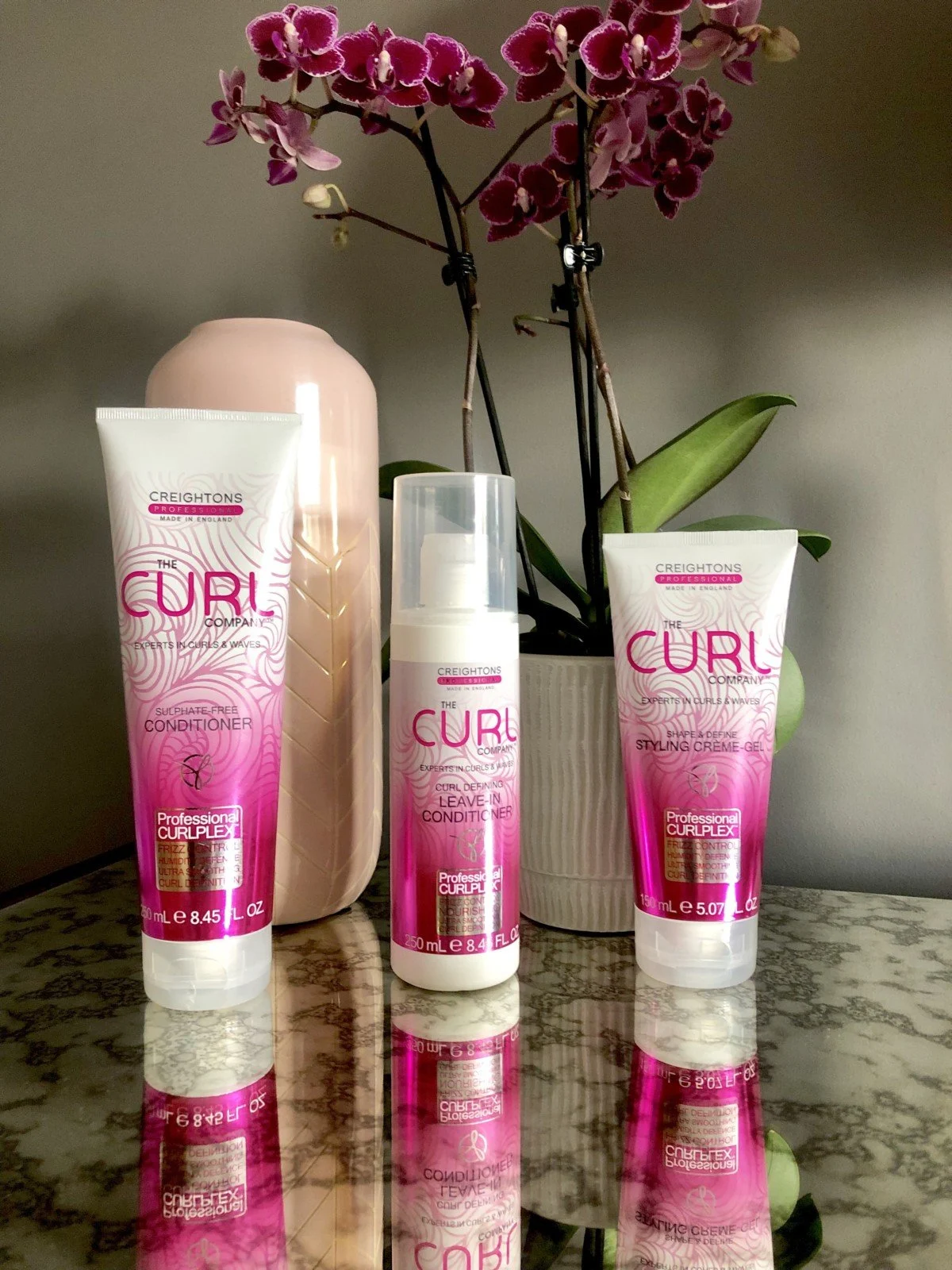 Curly Girl approved Curl Company products for curly hair. Curl company creme gel and leave in conditioner