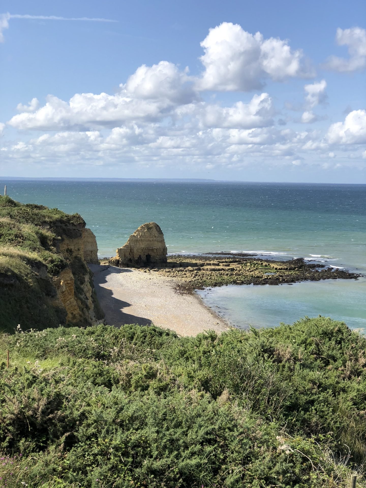 Pointe du Hoc still bears the devastation of the bomb craters. This once beautiful landmark serves as a memorial to to the rangers who climbed the cliff face to secure the battery before D day.