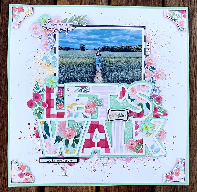 Scrapbooking lets walk  layout using a HIP KIT cut file and Carta Bella papers