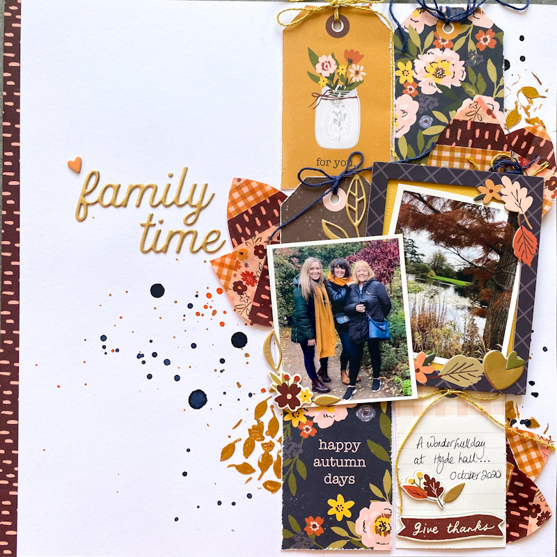 Washi tape leaves scrapbook page idea by Donna Vallance. Papers Simple Stories Cozy Days