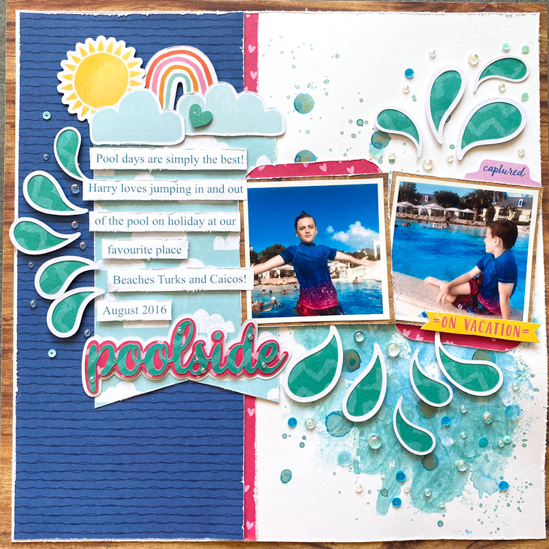 Flat back crystals are fab for pool scrapbooking pages. Cocoa Vanilla Sunkissed by Donna Vallance