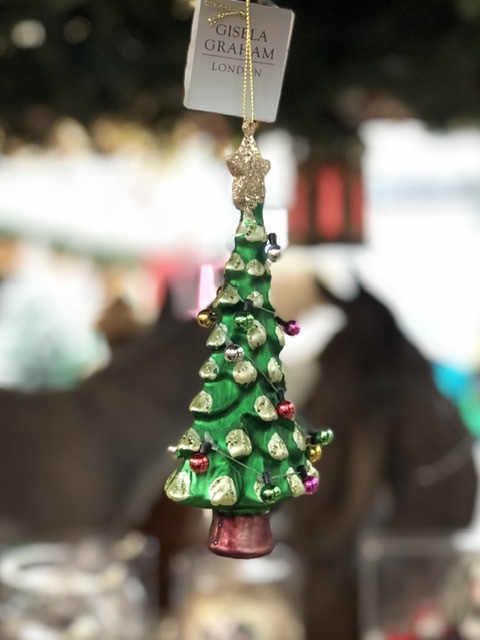 Hanging Christmas tree ornament at a local Essex Christmas market