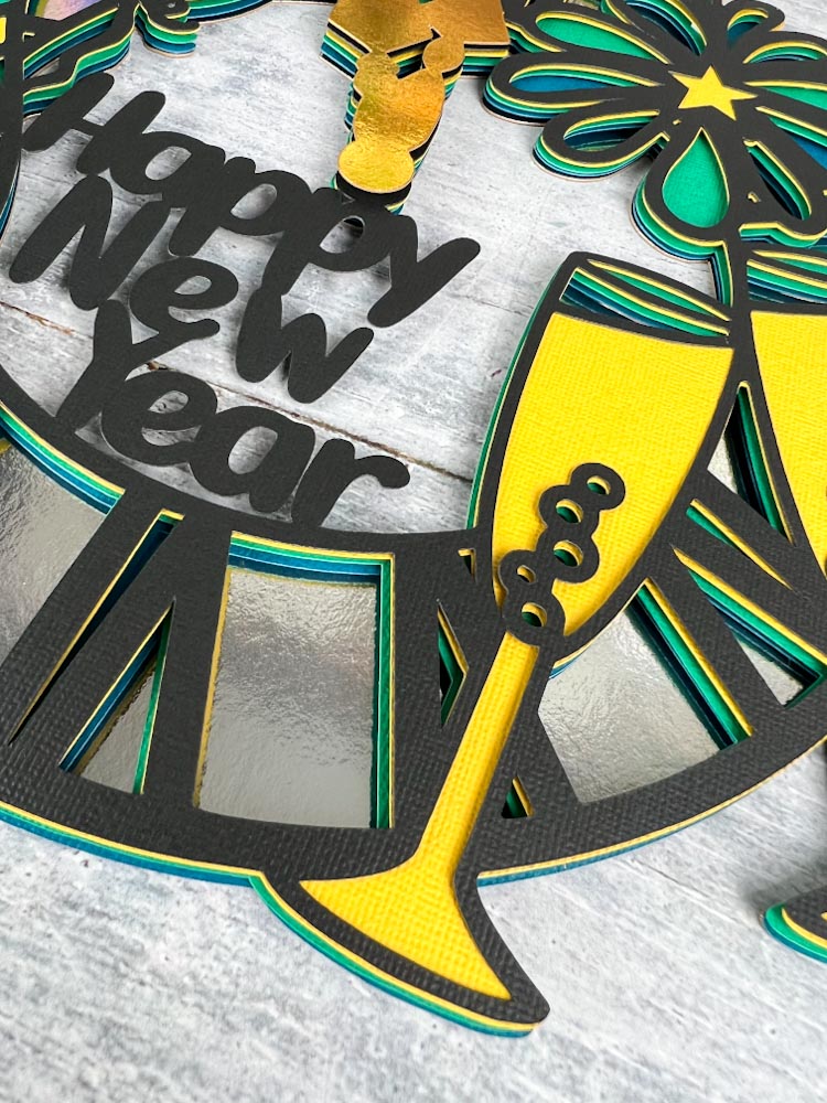 5 layers of the happy new year wreath svg cut file