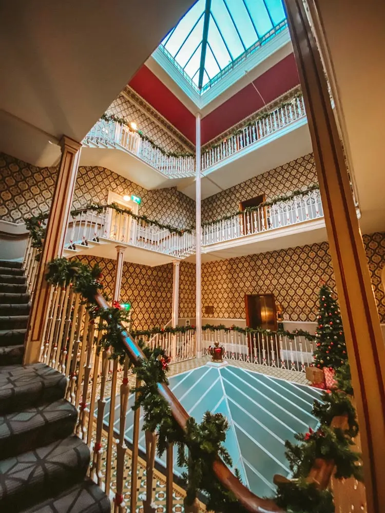 The stunning Queens Hotel grand stair case! Luxury Weekend in Cheltenham