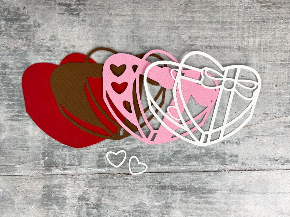 5 layer Free Layered Box of Chocolates SVG for all of your Valentines paper crafts in pink brown red and white