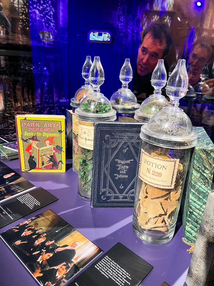  bottles of potions created for the set at Leavesden studios for the Harry Potter potions class as seen at the Harry Potter exhibit Covent Garden