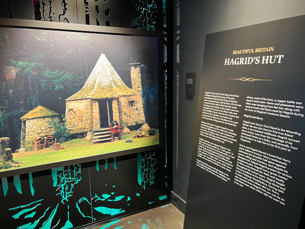 Hagrids Hut photograph boards at Harry Potter photographic exhibit London