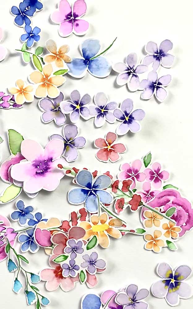 cut out floral watercolour brush pen flowers