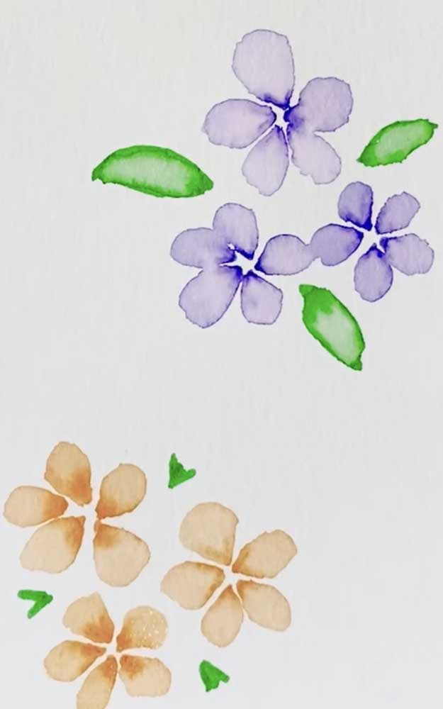 add leaves to watercolour brush pen flowers