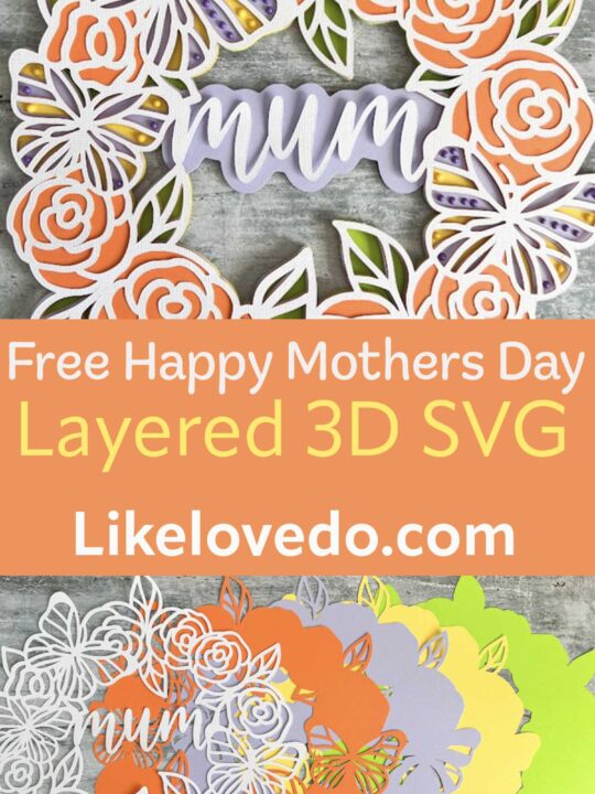 Free layered floral Mother’s Day wreath SVG cut file with roses and butterflies