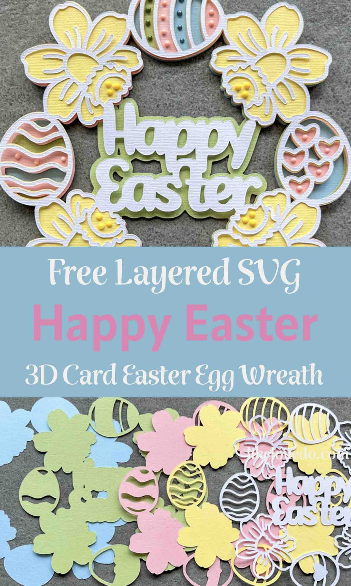 Free Layered Easter egg wreath SVG is perfect for Easter crafts. This free Easter SVG cut file Pin image