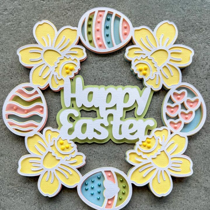 Easter egg Free SVGs Easter egg wreath with daffodils and eggs