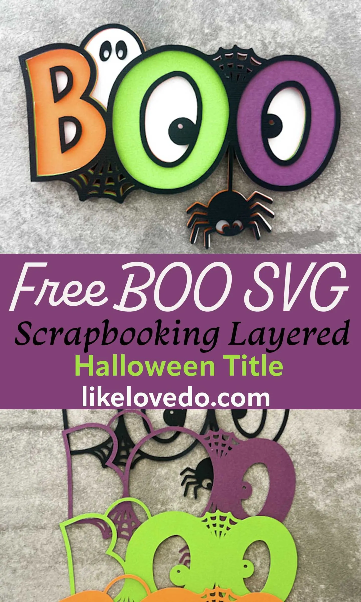 Free Layered Halloween Boo SVG Cut File for crafts pin image