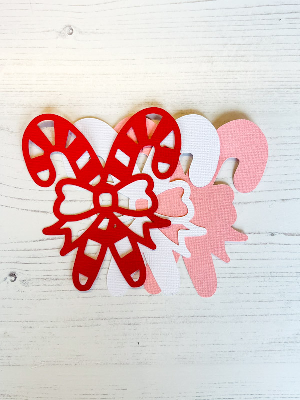 Layered Candy Cane SVG In 3 layers red white and pink