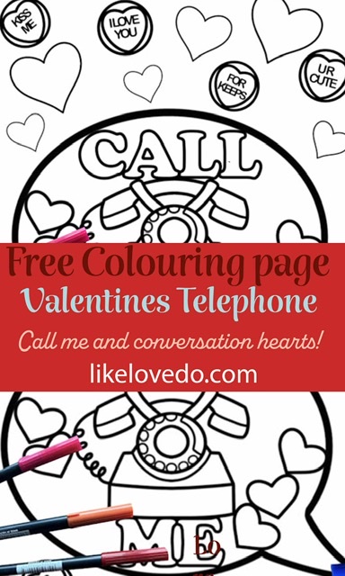 Free call me valentines telephone coloring page for download