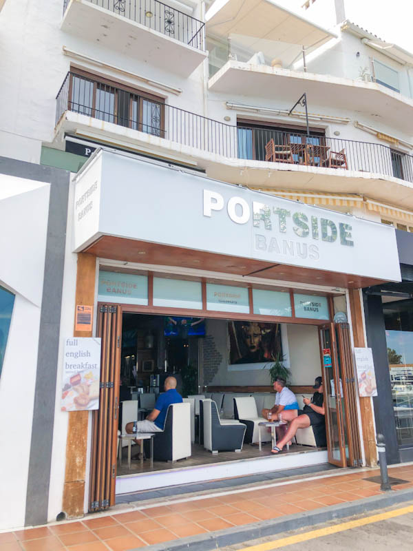 The portside cafe in Puerto Banus view from the port 