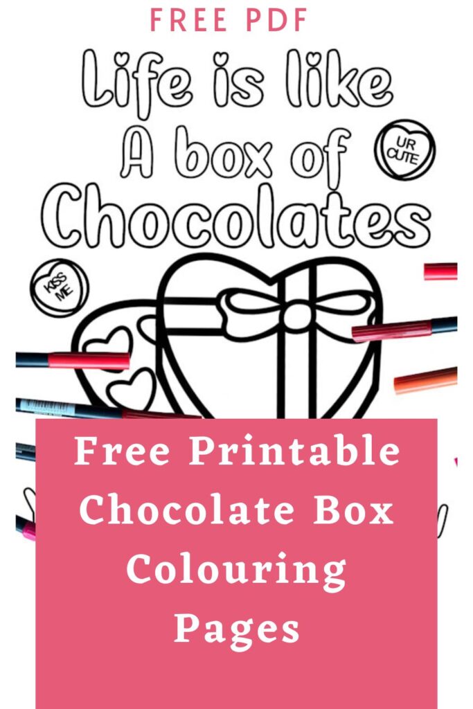 box of chocolate valentines colouring in page