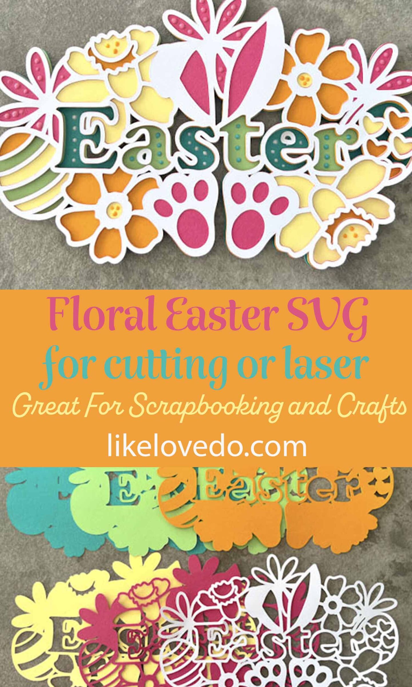 Easter floral word layered cut file in 6 layers for Cricut , Silhouette and laser designs