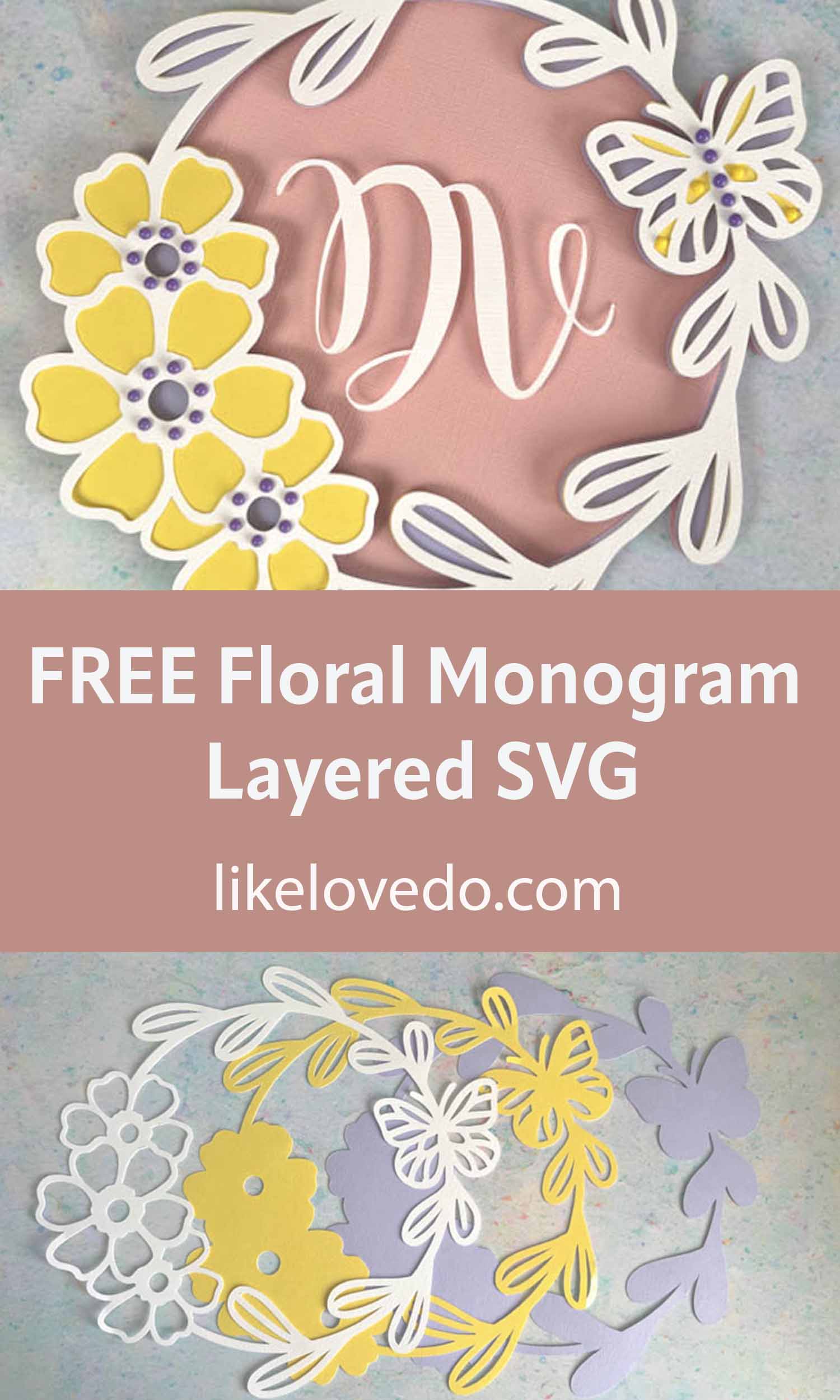 Layered Floral Monogram Wreath SVG