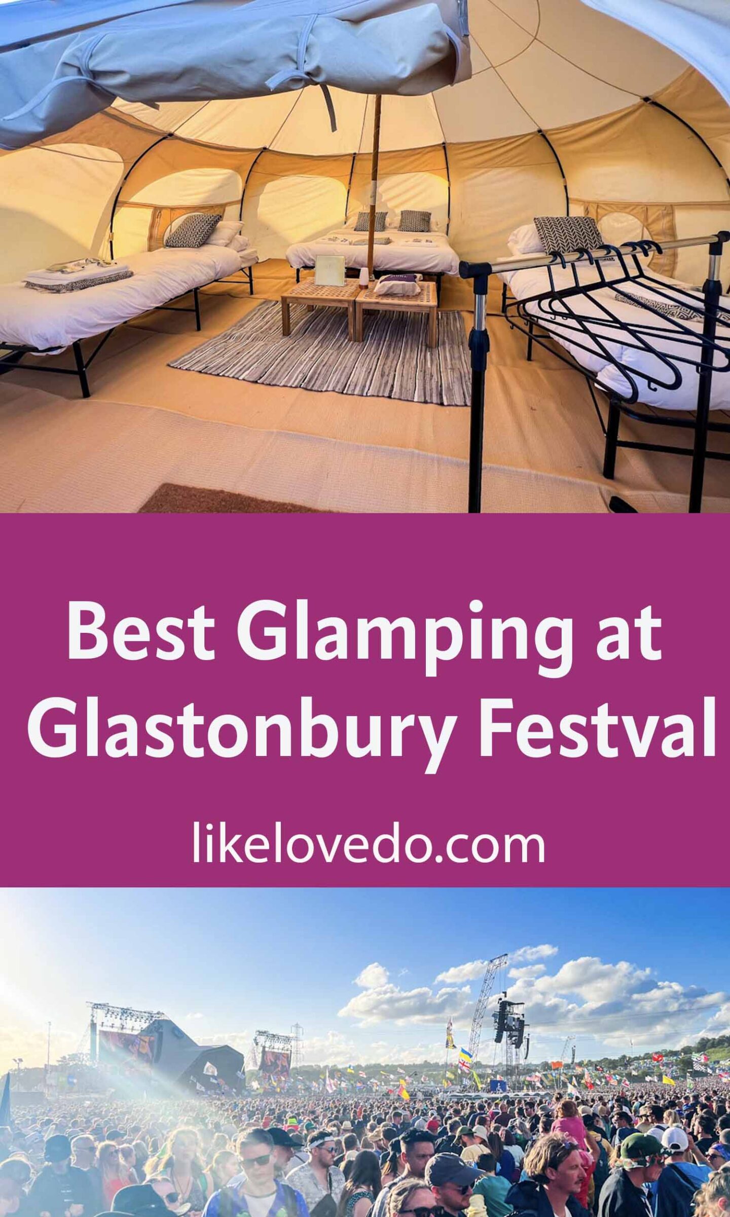 Best Glamping at Glastonbury festival pin image