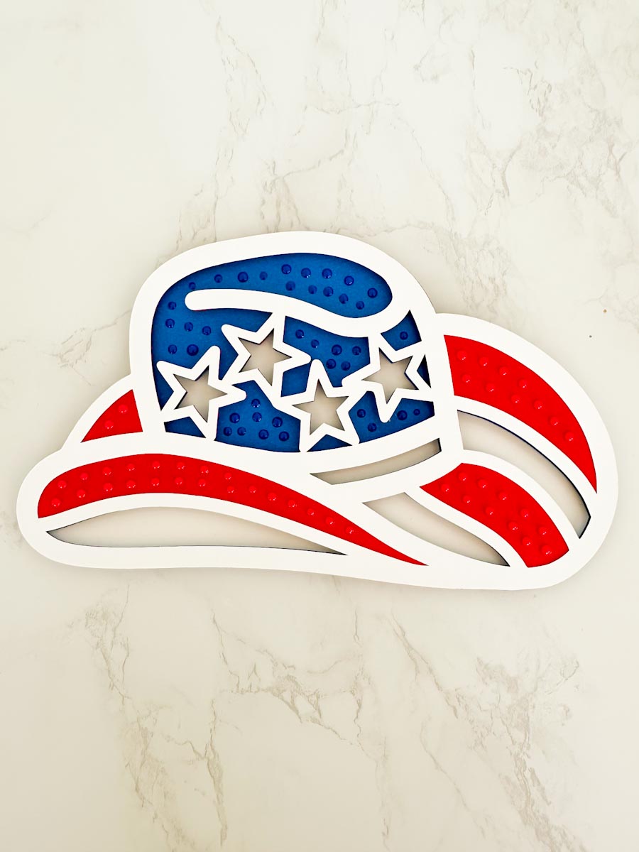 America Cow Boy hat layered SVG with Stars and Stripes on it