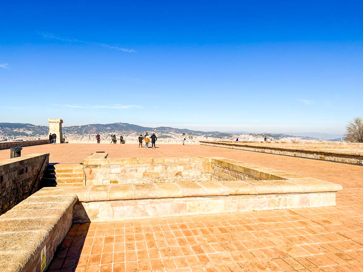 Montjuic castle In Barcelona with 360 view from the top of the roof