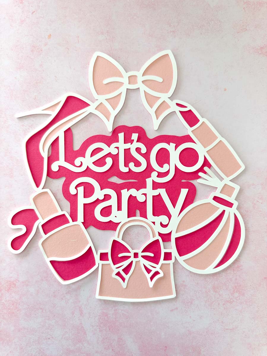 girly pink Fashion doll lets go party Wreath made out of card svg