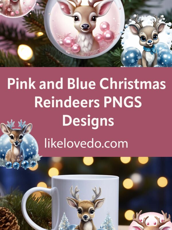 Pink and Blue Christmas Reindeer PNG Designs