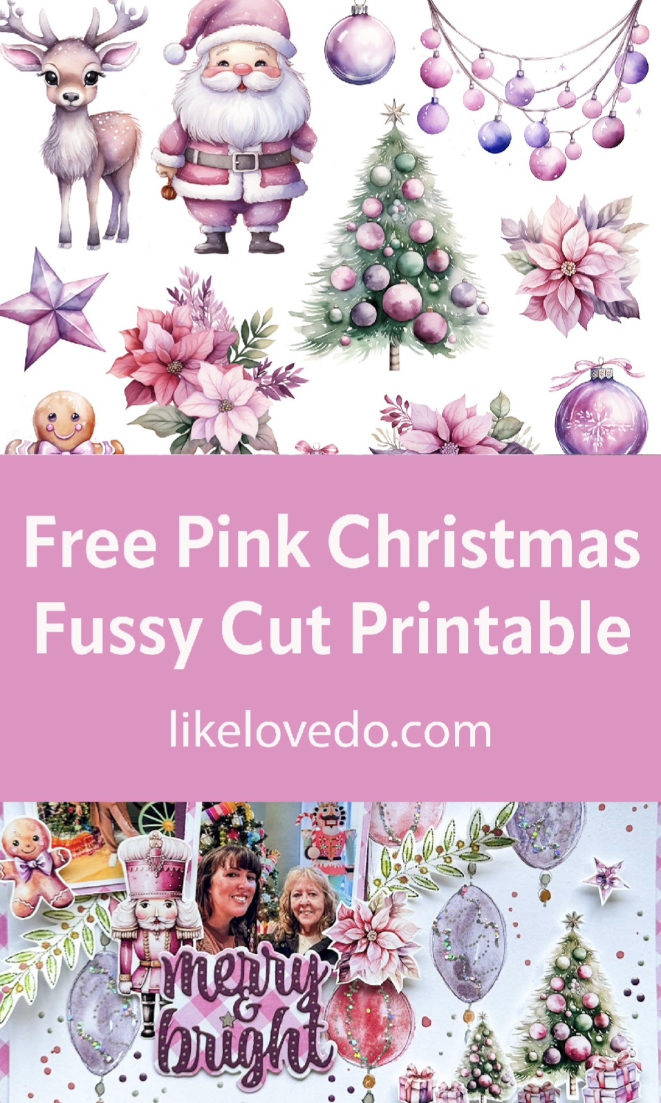 Free Pink Christmas ephemera for fussy cutting pin image