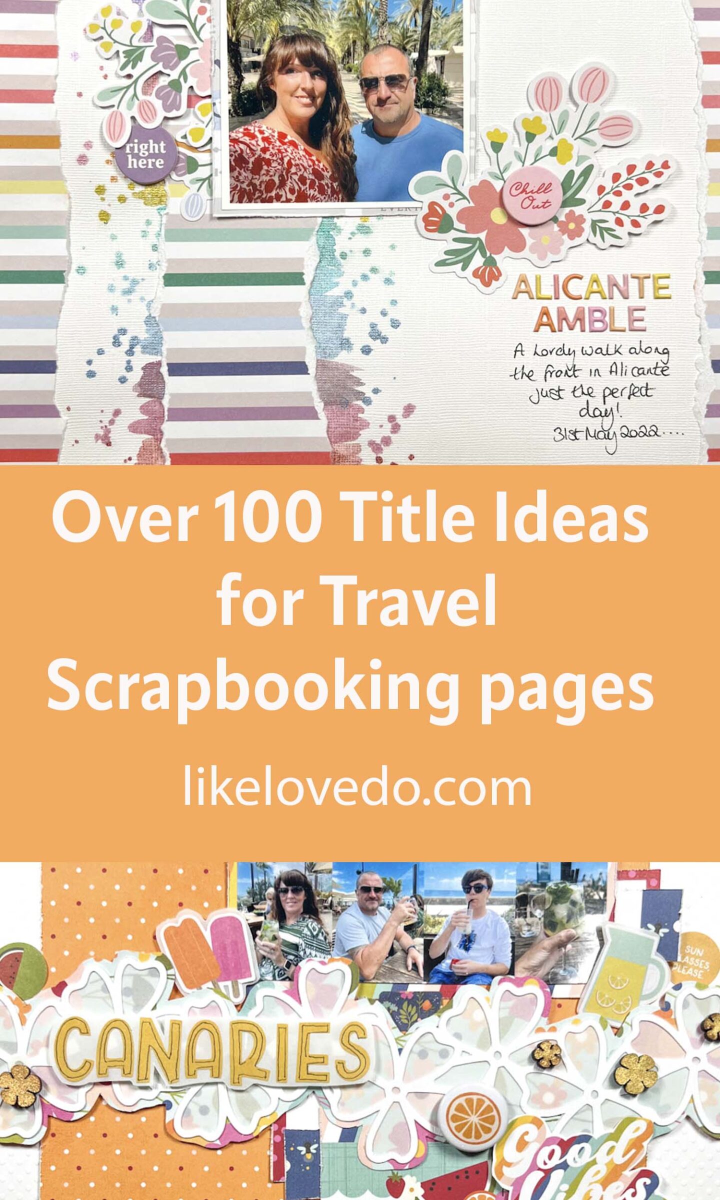 Scrapbooking quotes and tiles for travel inspired pages pin image