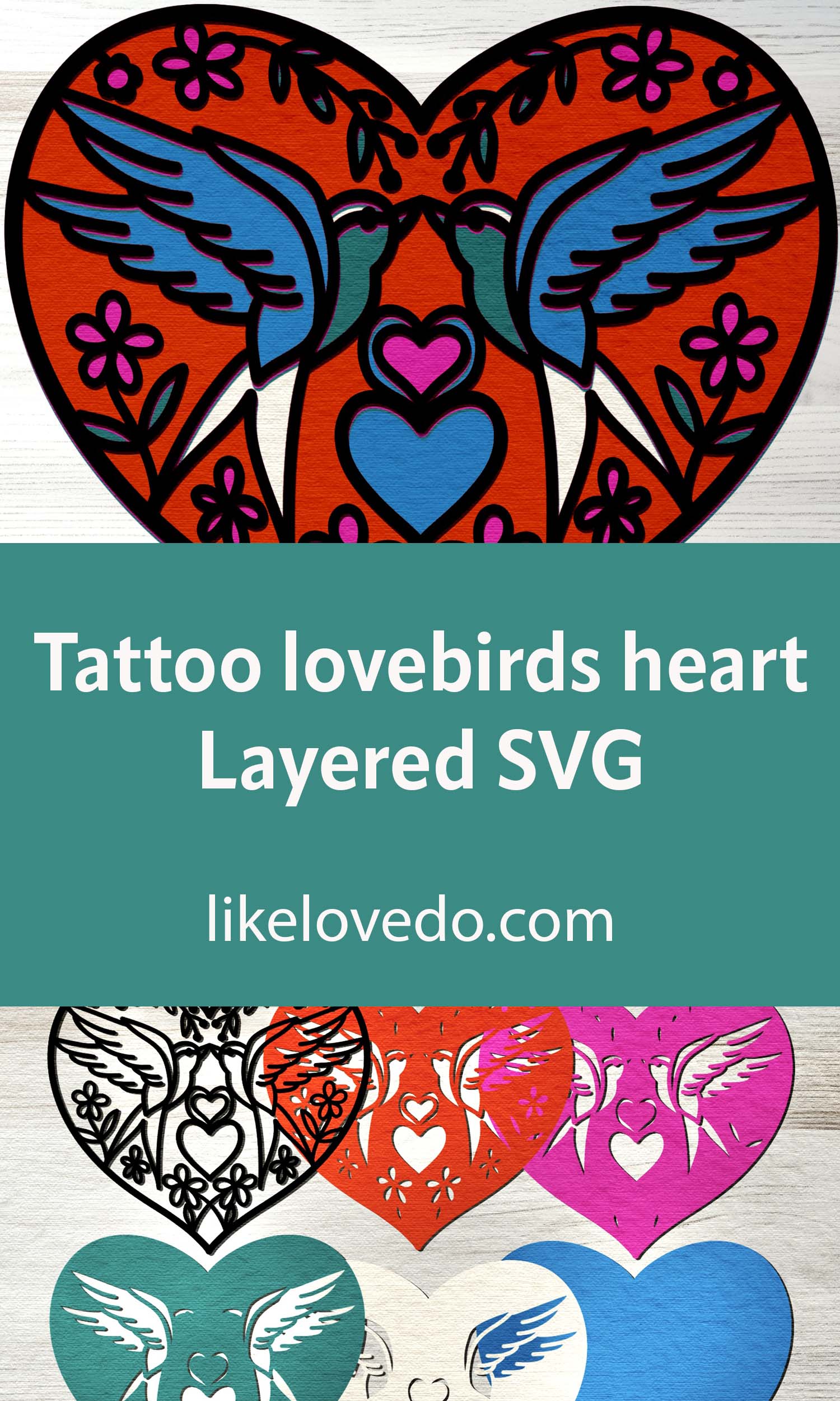 Layered tattoo heart love birds svg and png pin image