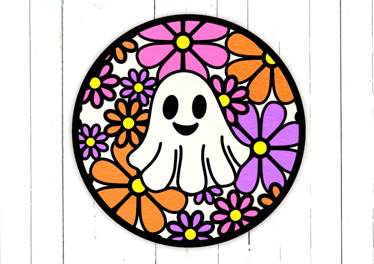 Retro floral ghost Layered cut file SVG for Halloween digital image