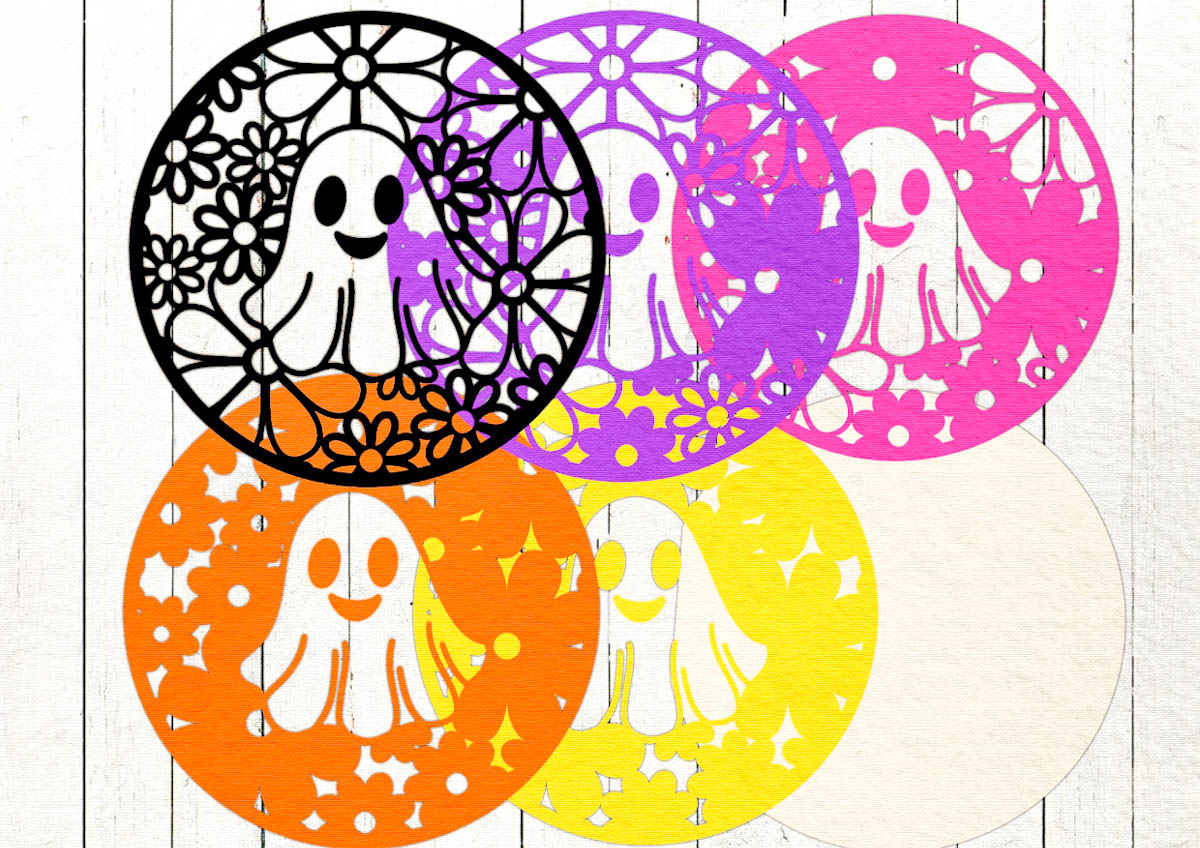 Retro floral ghost Layered cut file SVG for Halloween 6 layers