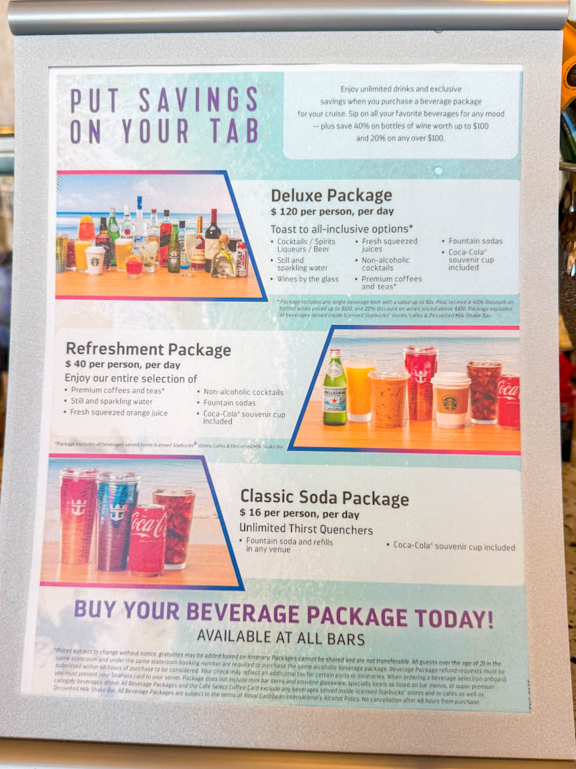 Royal caribbean star of the seas drink package prices