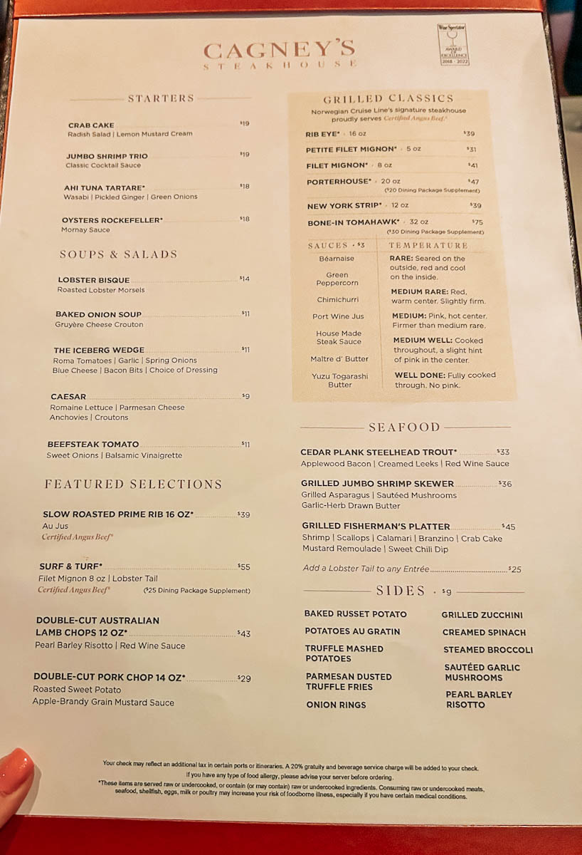 Cagneys-Steak-House-Menu NCL Encore