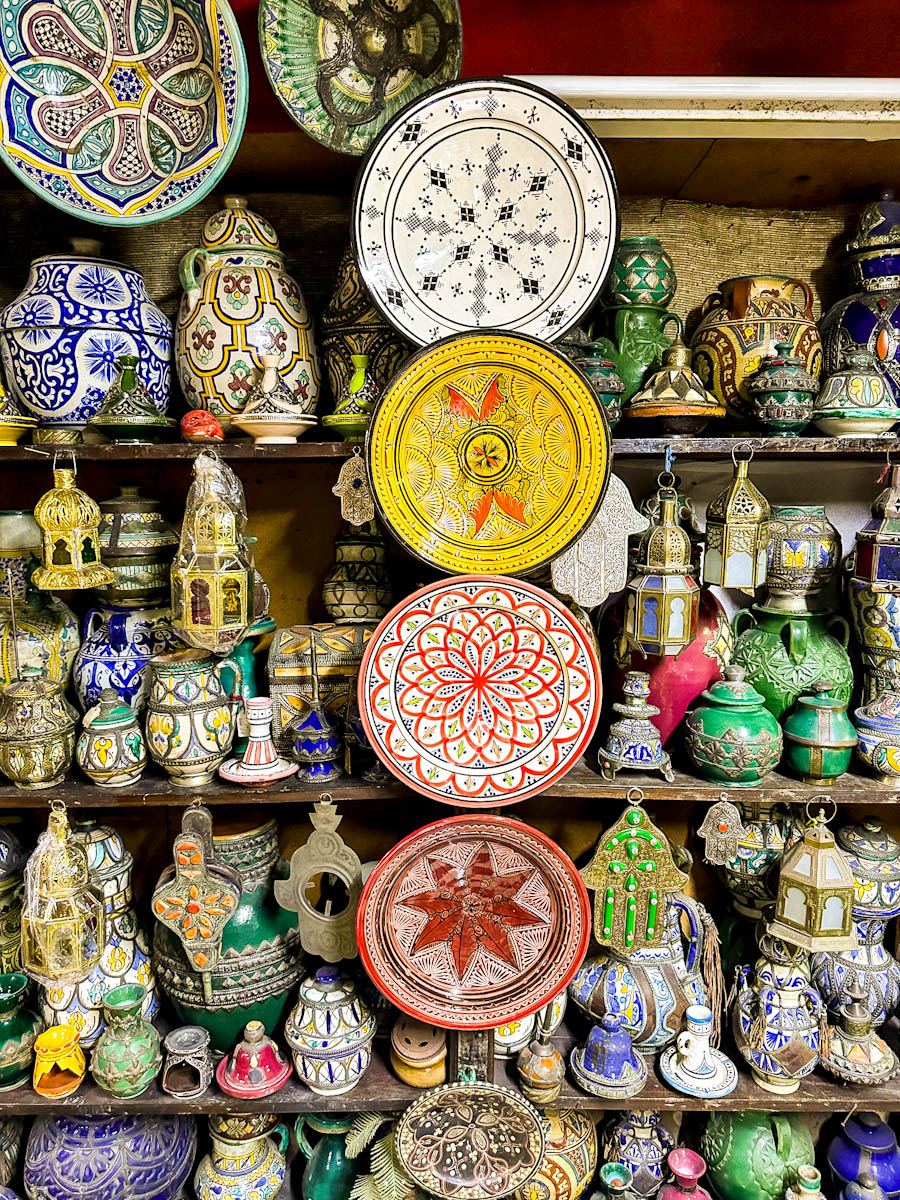 Moroccon ceramic plates and dishes in Casablanca- Photo credit Donna Vallance