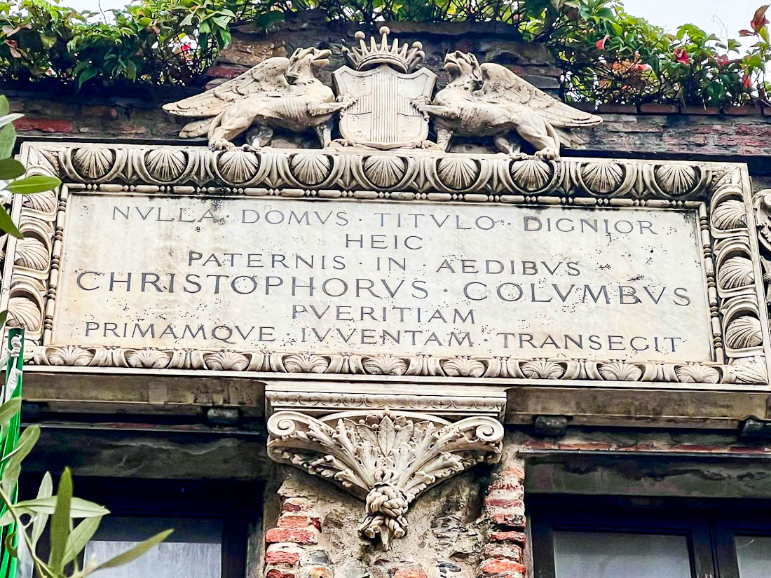 Plaque above door Christopher Columbus's House Genoa