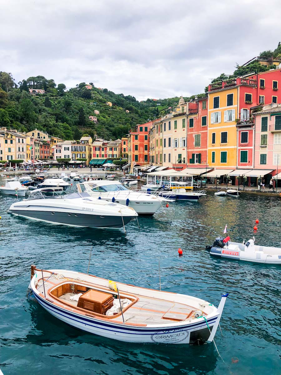 Portofino Italy view of the boats and buildings in port