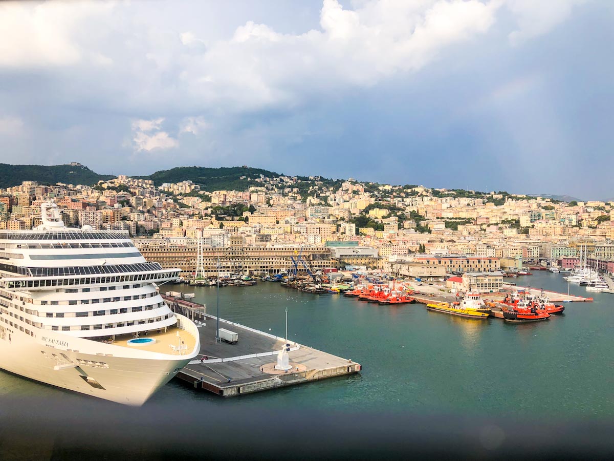 A ship in the port of Genoa