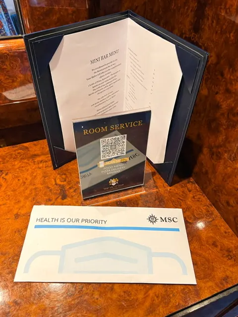 MSC Fantasia Yacht Club Cabin tour mini bar menu
