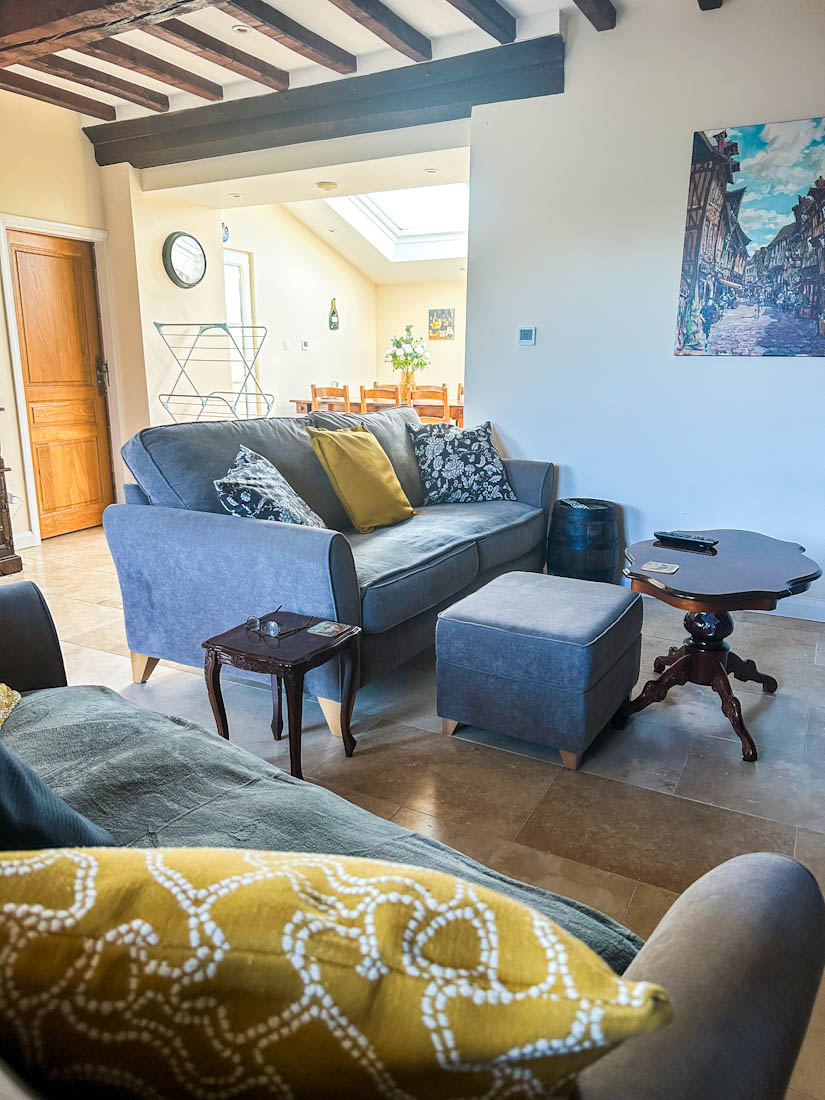 modern farmhouse with a modern sof and period furniture