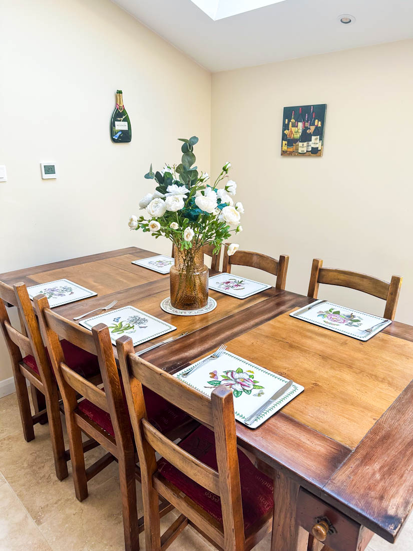 old farmhouse table in a modern kitchen