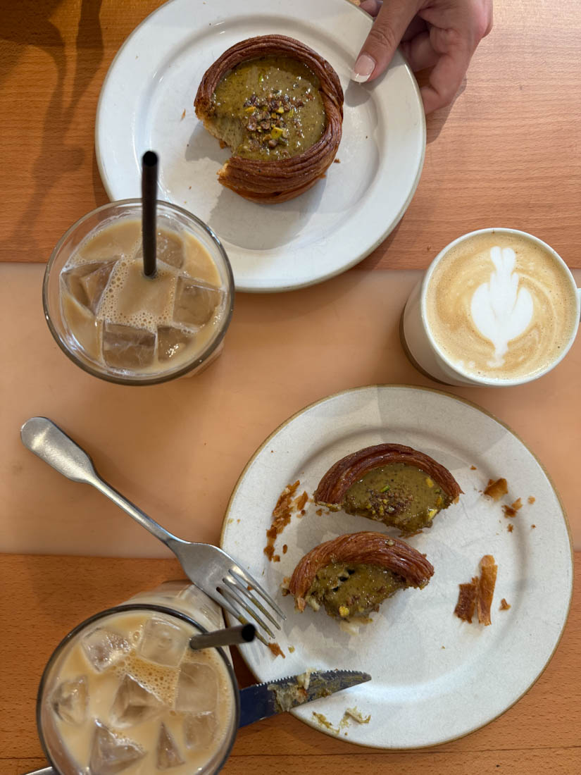 Iced offee and pistachio tart london