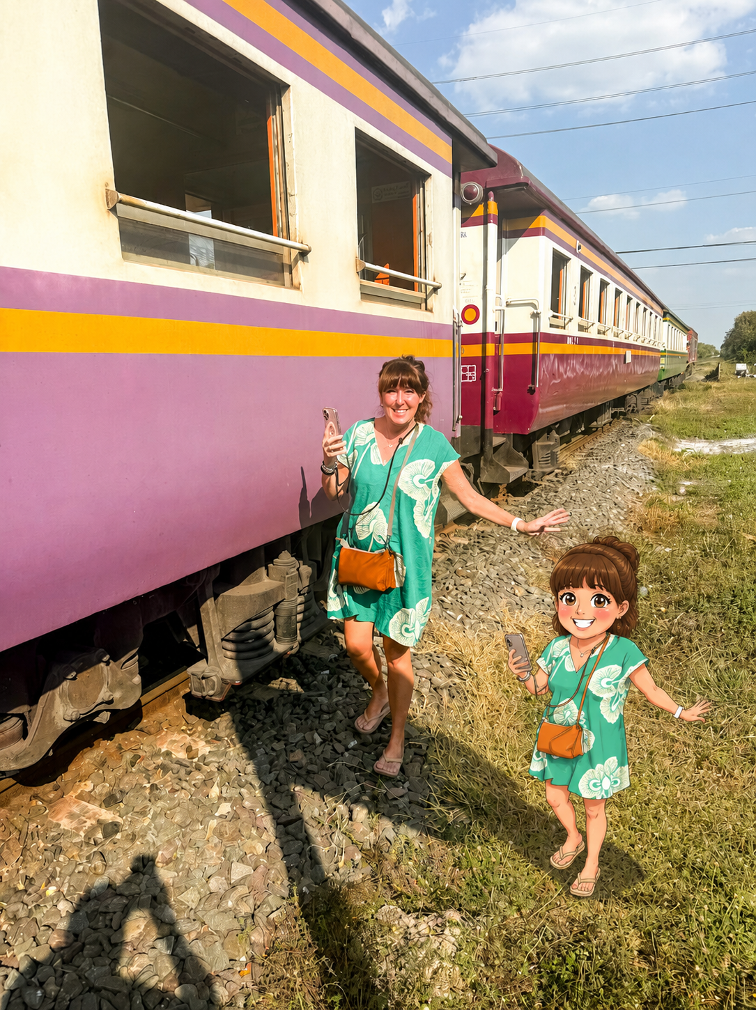 Mini-me viral trend photo in Bangkok, photo taken with an added AI mini me, Photo credit Donna Vallance and added AI