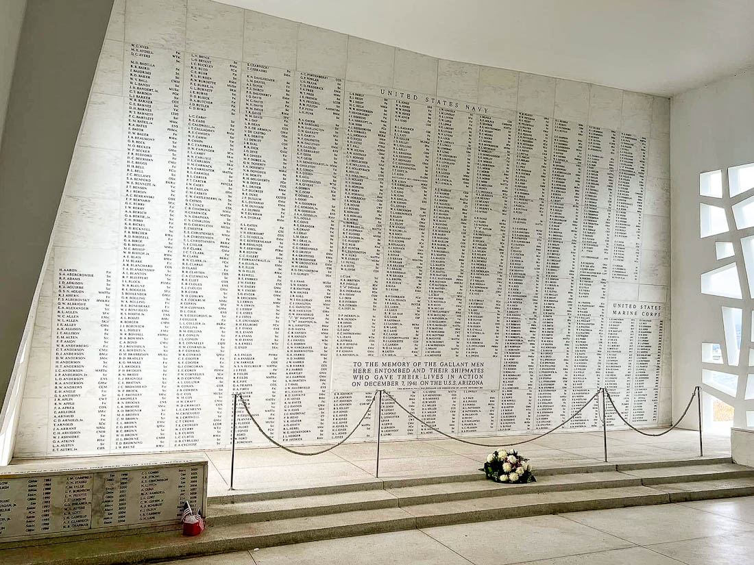 USS Arizona Memorial names on wall