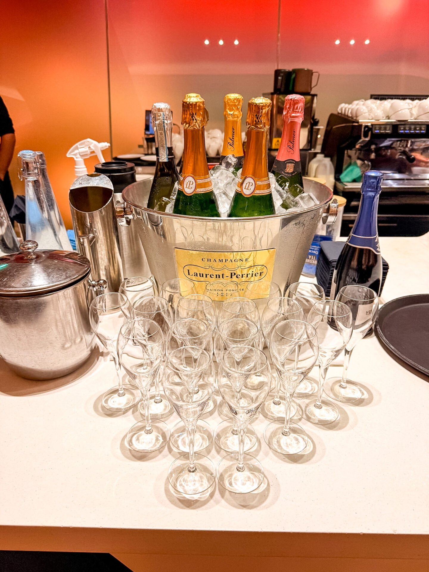 champagne in 1st class business lounge Virgin Heathrow